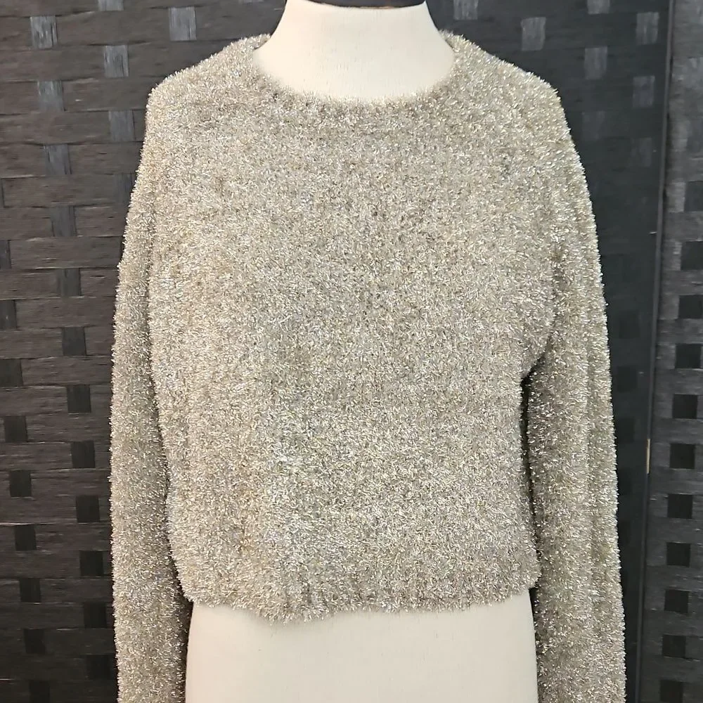 All Saints Rosetta Tinsel Short metallic sweater Size Medium